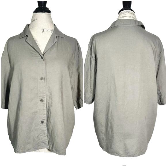 Uniqlo | Women | Slate Gray Boxy Minimalist Linen Blend Button Up Shirt | Large - Picture 1 of 9